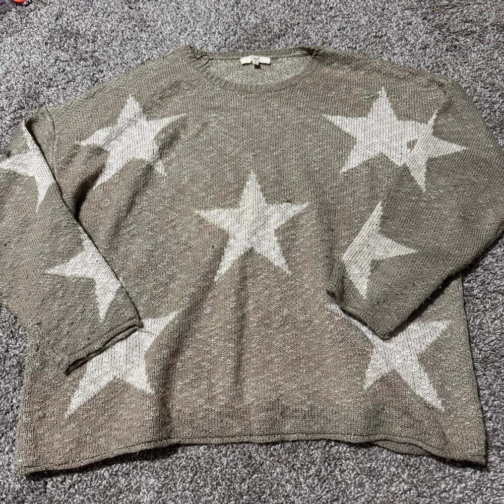 Easel Brown & White Star Print Knit Sweater, Oversized Fit, Size Small